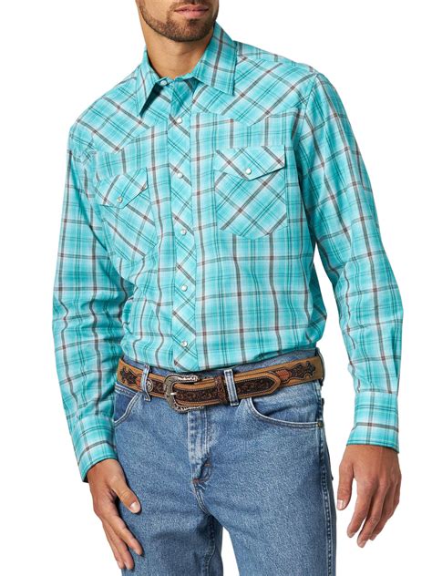Wrangler Mens Long Sleeve Plaid Western Shirt