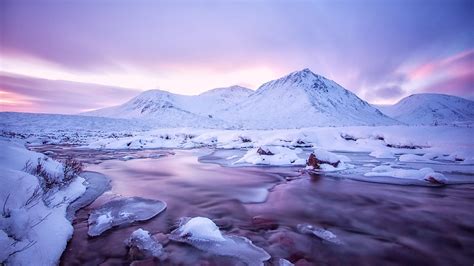 Tundra Mountain And Body Of Water Winter Snow Mountains Nature Hd