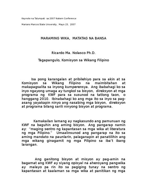 Talumpati Tungkol Sa Pangarap Philippin News Collections