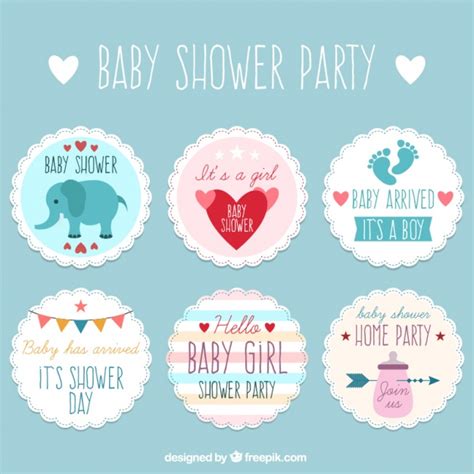 With all those tiny clothes and teeny toys, a baby shower is going to be fun! Pack of cute baby shower stickers Vector | Free Download