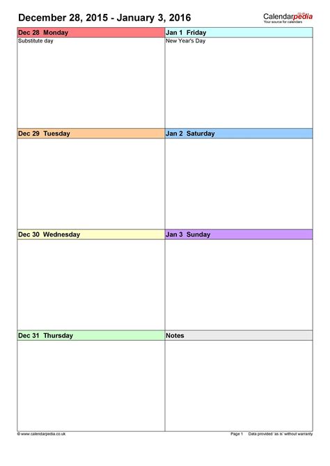 Blank Weekly Calendar Templates Pdf Excel Word Printable Weekly