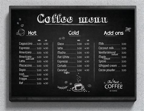 Coffee Menu Template Drinks Menu Cafe Menu Instant Download Hand