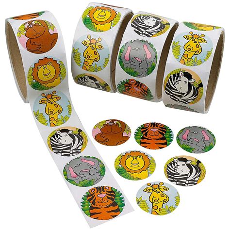 Zoo Animal Stickers Roll 4 Rolls 15 Inch Diam 400 Assorted Colors
