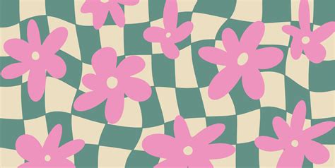 Groovy Checkered Daisy Flowers Background Retro 70s 60s Hippie