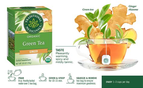 Traditional Medicinals Organic Green Tea Ginger Herbal Tea Promotes Healthy