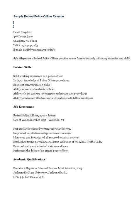We also provide a library of resume templates. Sample Retired Police Officer Resume Tempalte - How to draft a Retired Police Officer Resume ...