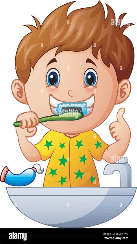 Vector Illustration Of Cute Boy Brushing Teeth Stock Vector Image And Art
