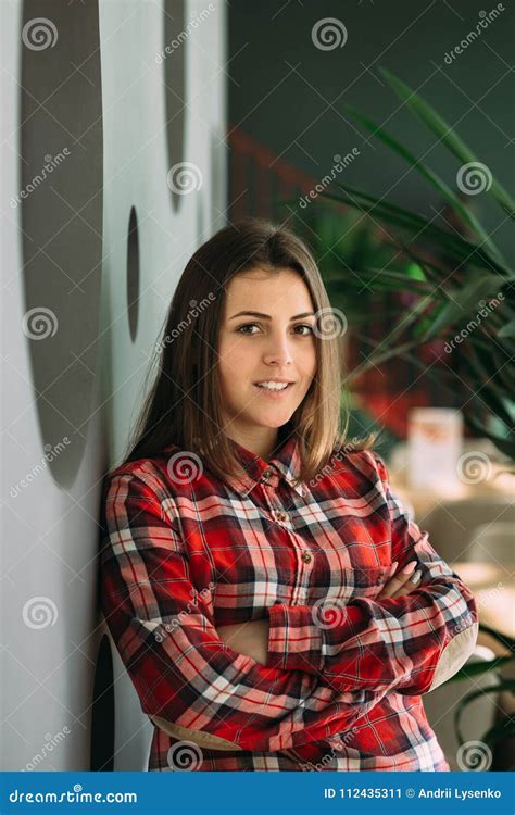 The Student Girl Bent Over The Wall Stock Image Image Of Caucasian