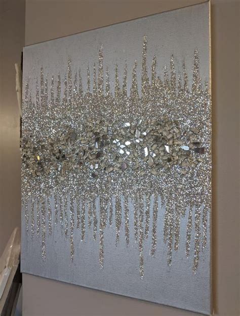 Silver Glam Glitter Wall Art Silver Glitter Glass Painting Etsy In