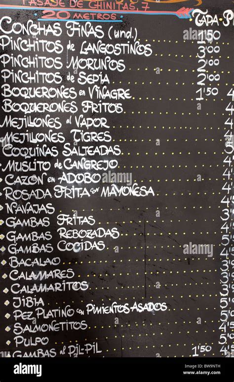 City Center Of Barcelona Tapas Menu In The Streets Stock Photo Download