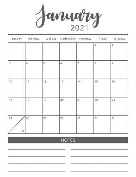 January 2021 Calendar Printable Free Monthly January 2021 Calendar