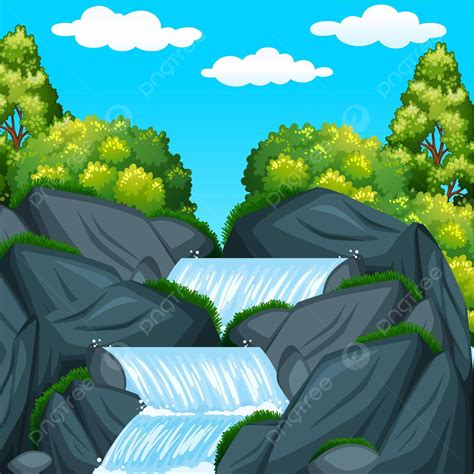 Background Scene With Waterfall At Daytime Graphic Clip Art Background