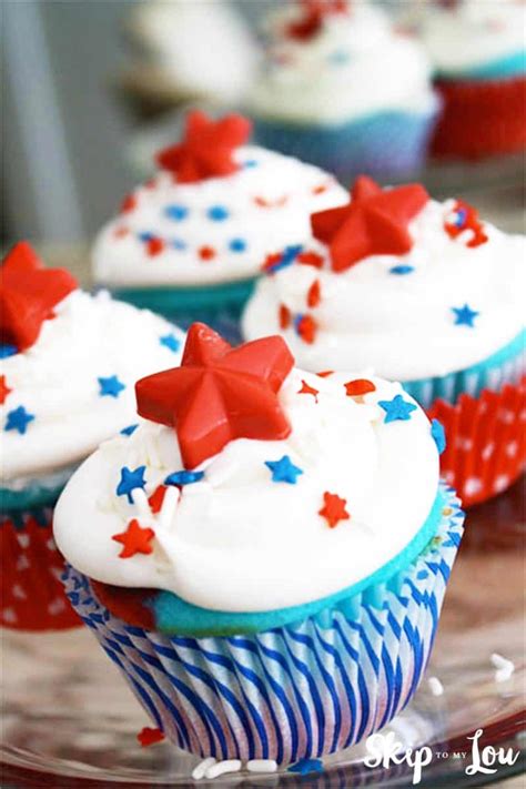 Red White And Blue Cupcakes With Candy Star Cupcake Toppers