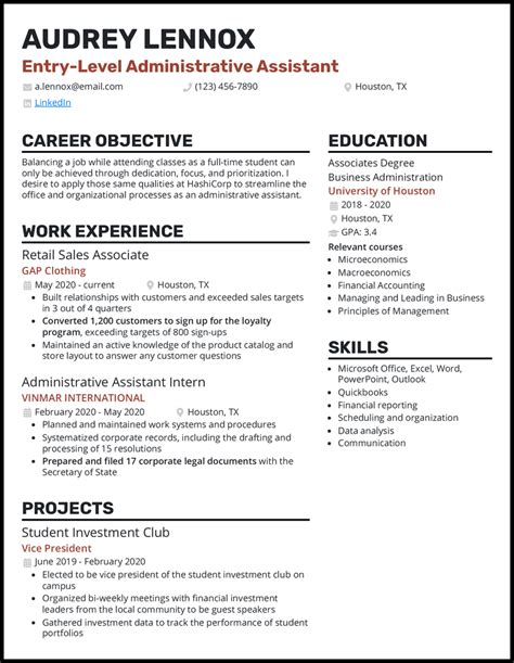 entry level administrative assistant resume sample
