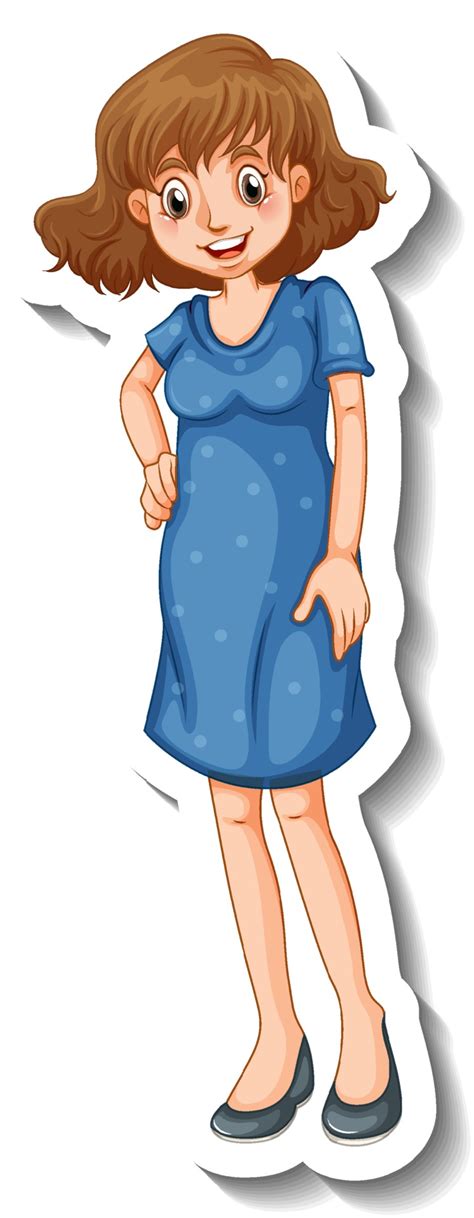 A Sticker Template With A Woman Wearing Blue Dress In Standing Pose