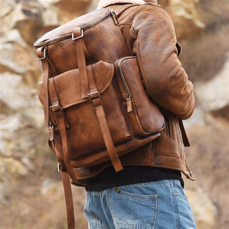 Personalized Leather Backpack Men Travel Backpack Hiking Rucksack Unis