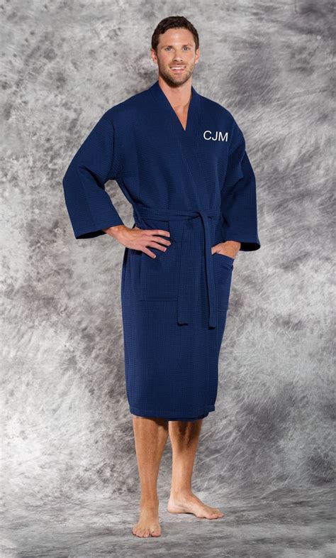 Mens Monogrammed Navy Waffle Robe Personalized Bathrobes Etsy