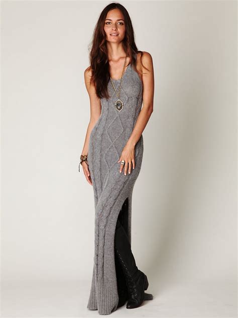 free people cable sweater maxi dress in gray lyst