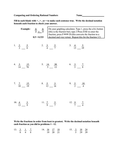 Rationale Numbers Worksheets 5th Grade