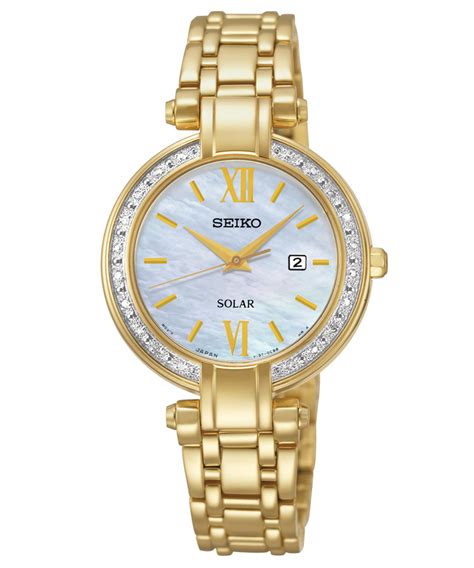 Seiko Ladies Gold Tone Diamond Bezel Solar Watch Sut182 Jewelry