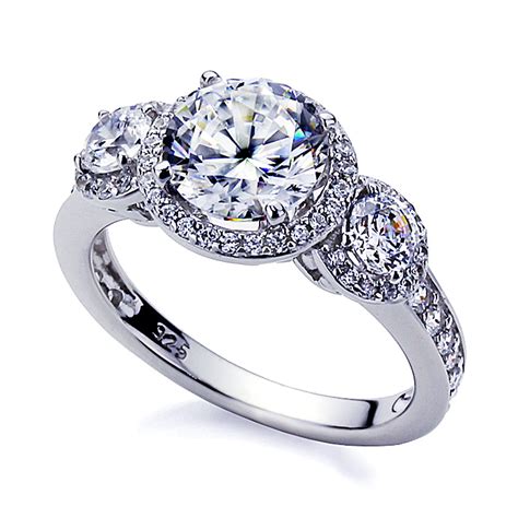 Dainty Jewelry Womens Platinum Plated Sterling Silver 2ct Round Cz Halo Engagement Ring