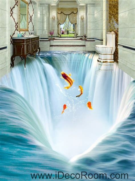 An Image Of A Waterfall With Goldfish Swimming In Its Water And The