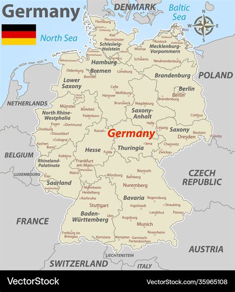 Map Germany With Cities Royalty Free Vector Image