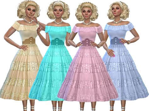 The Sims Resource Retro Reboot 50s Off Shoulder Dress