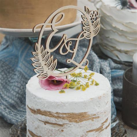 Engaged Cake Topper Thistle And Lace Wood Cake Topper Monogram