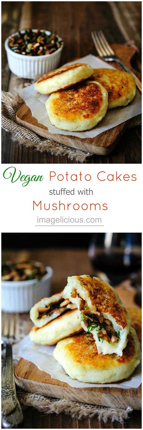 Shape into four to six patties; Vegan Potato Cakes stuffed with Mushrooms - Imagelicious.com