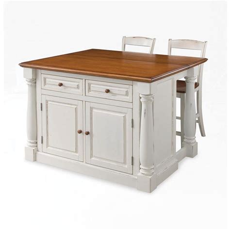 Home Styles Monarch White Kitchen Island With Seating 5020 948 The Home Depot