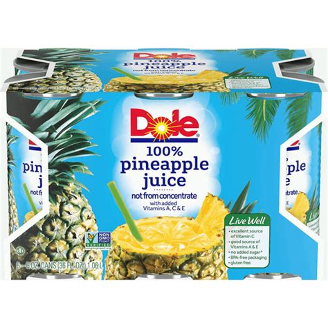 Dole 100 Pineapple Juice 6 Ct Pineapple Carlie Cs