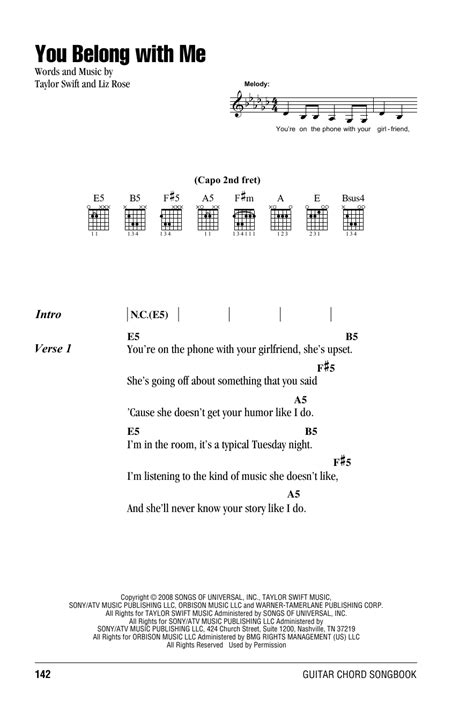 You Belong With Me Sheet Music Taylor Swift Lyrics And Chords