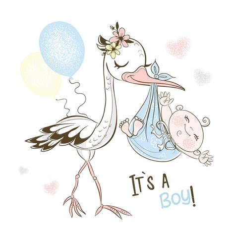 The Stork Brought The Baby Boy 1637835 Vector Art At Vecteezy