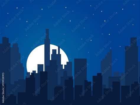 Night City Vector Illustration Night Cityscape In Flat Style Night