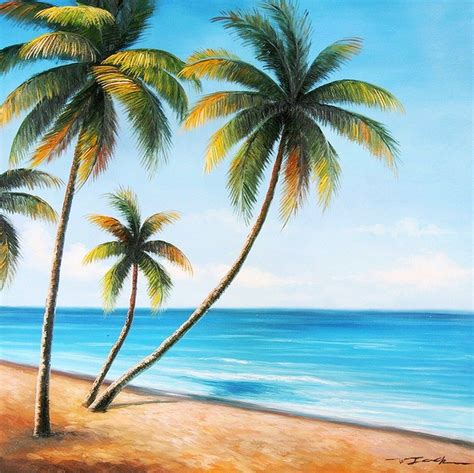 Palmerasacuarela Beach Canvas Paintings Sunset Canvas Painting