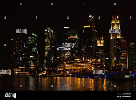 Singapore Cbd Skyline At Night Stock Photo Alamy