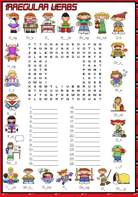 Past Simple Irregular Verbs Wordsearch Puzzle