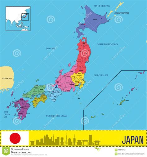 This map is a portion of a larger world map created by the central intelligence agency using robinson projection. Japan Vector Map With Regions Stock Vector - Illustration of labeled, ocean: 111787534