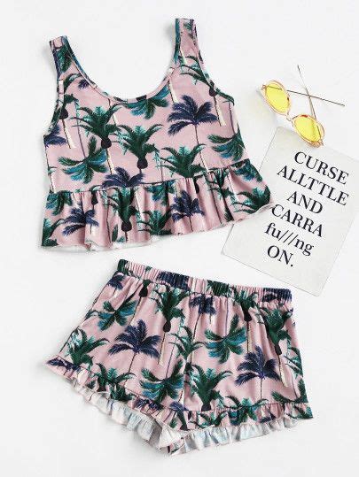 Conjunto De Pijama Con Estampado Y Volantes Cute Comfy Outfits Cute Summer Outfits Casual