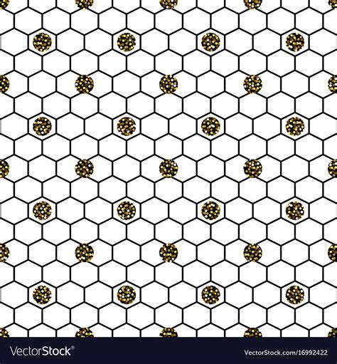 Hexagon Grid Cells With Glitter Polka Royalty Free Vector