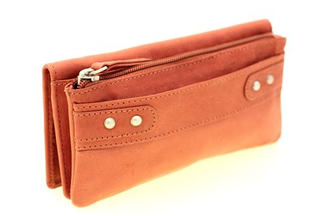 Womens Genuine Leather Clutch Wallet Large Zipper Pocket Outside Button