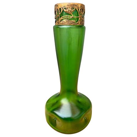 Vases Art Nouveau Green Art Vintage Glassware Antique Glass Hurricane Glass Finials