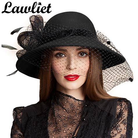 black women wool floral veil netting feather wide brim derby hat floppy hat fedoras formal