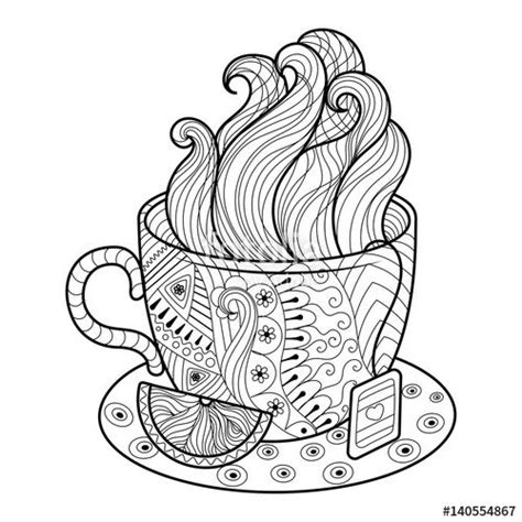Printable teapot coloring pages are a fun way for kids of all ages to develop creativity, focus, motor skills and color recognition. Cup of tea coloring page for adults | Fotolia 140554867 ...
