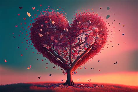 Premium Photo Wonderful Love Tree With Flying Hearts