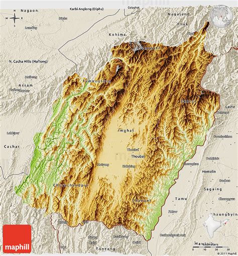 Physical 3d Map Of Manipur Shaded Relief Outside