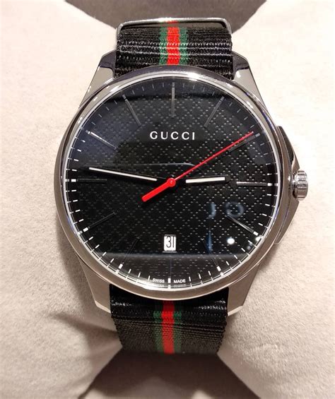 Gucci G Timeless Black Dial Fabric Black Striped Mens Quartz Watch
