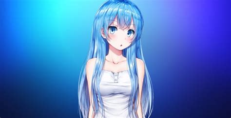 Wallpaper Blue Hair Anime Girl Cute Original Desktop Wallpaper Hd
