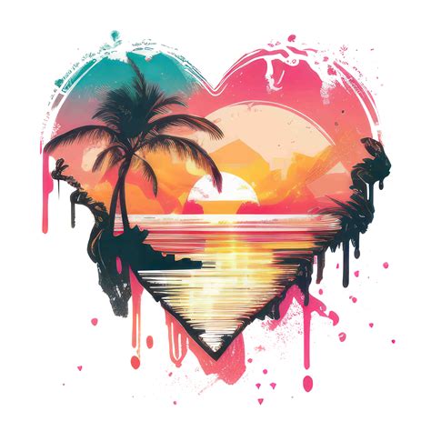 Watercolor Sunset Heart Summer Beach Ai Generative 23954397 Png